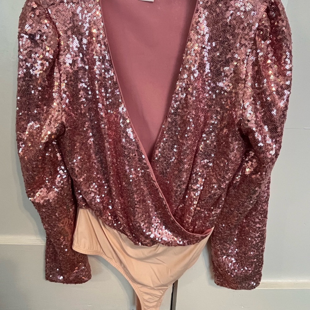 Sequin Pink Bodysuit Top